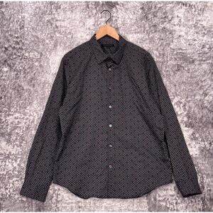 John Varvatos Shirt Large Mens Gray Skull Pattern Woven Long Sleeve Button Down
